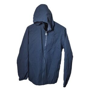 Voyager Jacket Mens Medium Navy Blue Hooded Full Zip Lightweight Windbreaker
